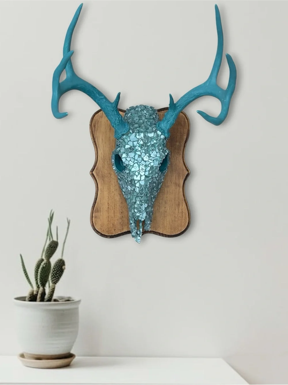Turquoise Fireglass Bedazzled Deer Skull Wall Art Home Decor Boho taxidermy